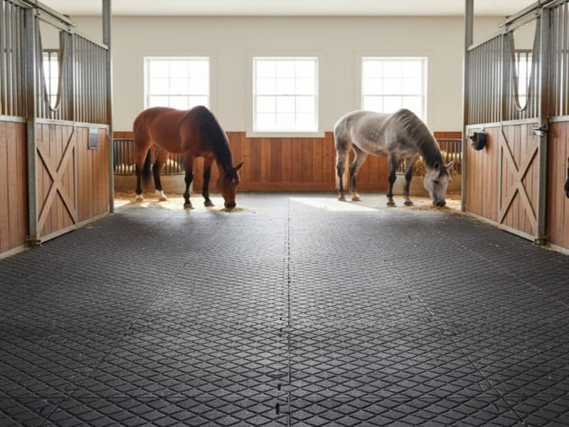 Rubberen paardenboxmatten voor zwaar gebruik in stalgang